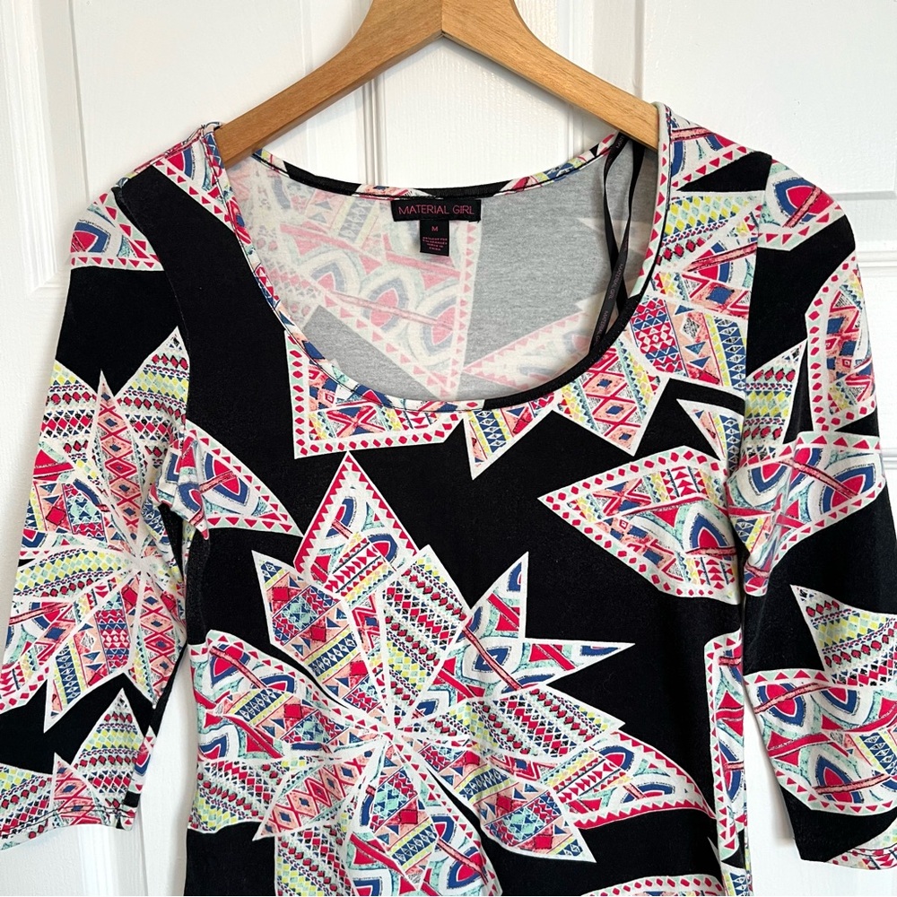 Material Girl Geometric Print Bodycon Dress – 3/4 Sleeve - Picture 3 of 9